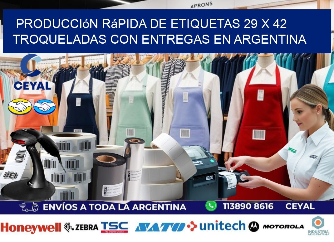 Producción rápida de etiquetas 29 x 42 troqueladas con entregas en Argentina