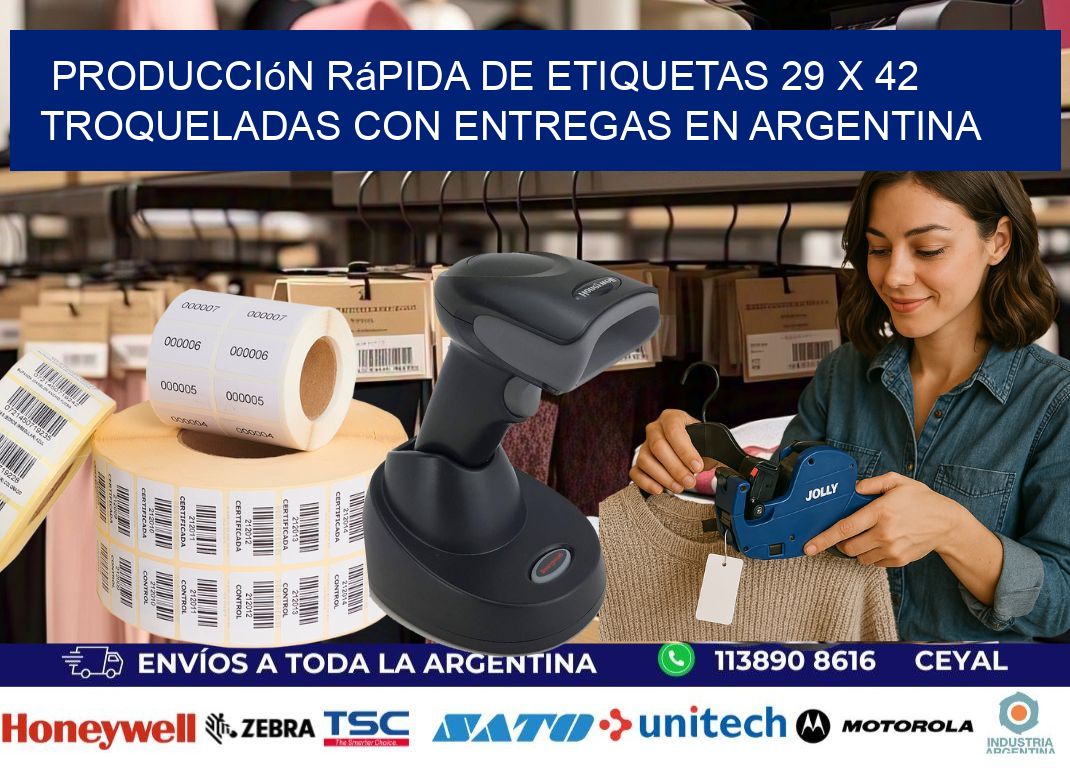 Producción rápida de etiquetas 29 x 42 troqueladas con entregas en Argentina
