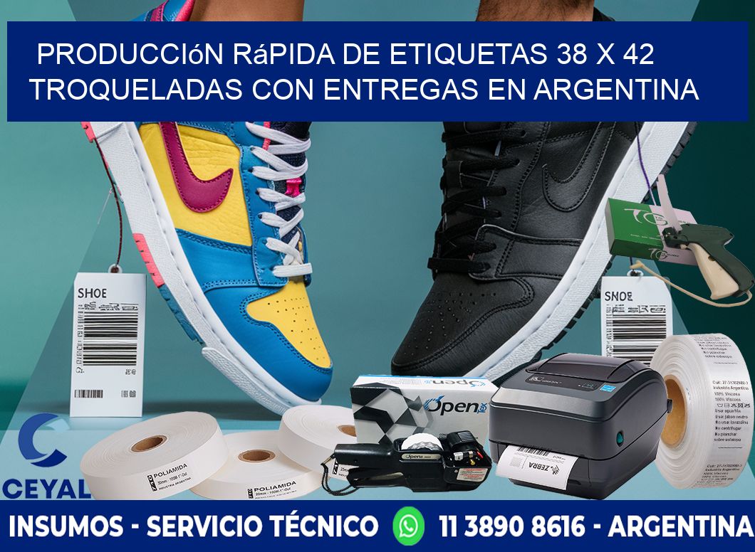 Producción rápida de etiquetas 38 x 42 troqueladas con entregas en Argentina