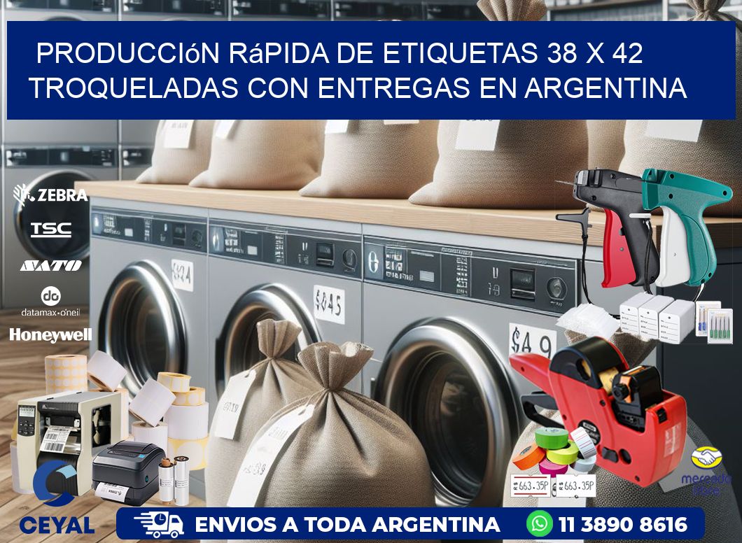Producción rápida de etiquetas 38 x 42 troqueladas con entregas en Argentina