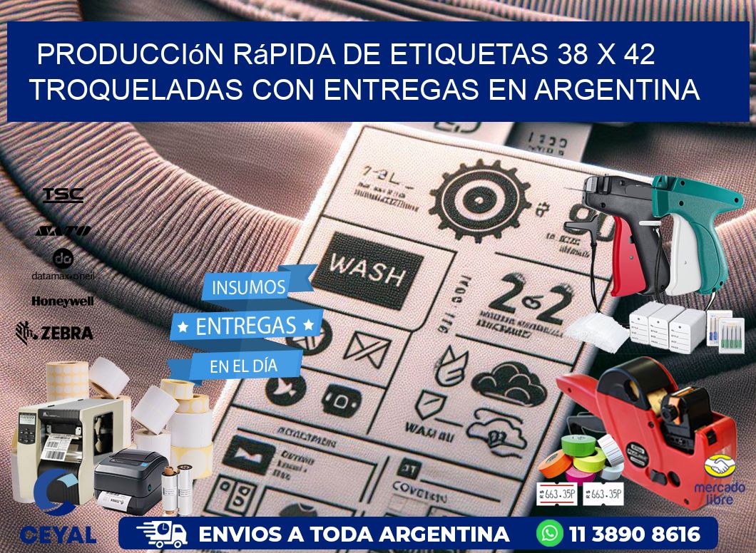 Producción rápida de etiquetas 38 x 42 troqueladas con entregas en Argentina