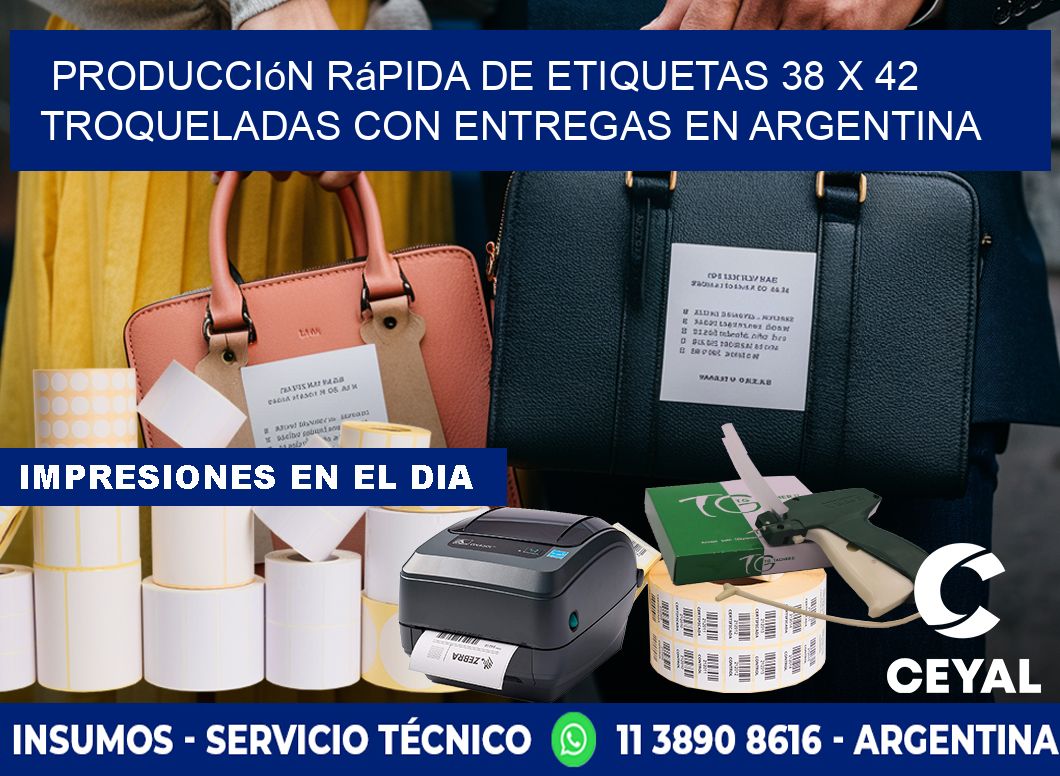 Producción rápida de etiquetas 38 x 42 troqueladas con entregas en Argentina