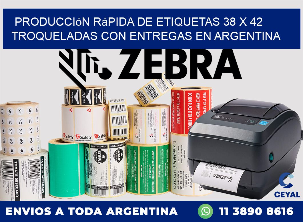 Producción rápida de etiquetas 38 x 42 troqueladas con entregas en Argentina