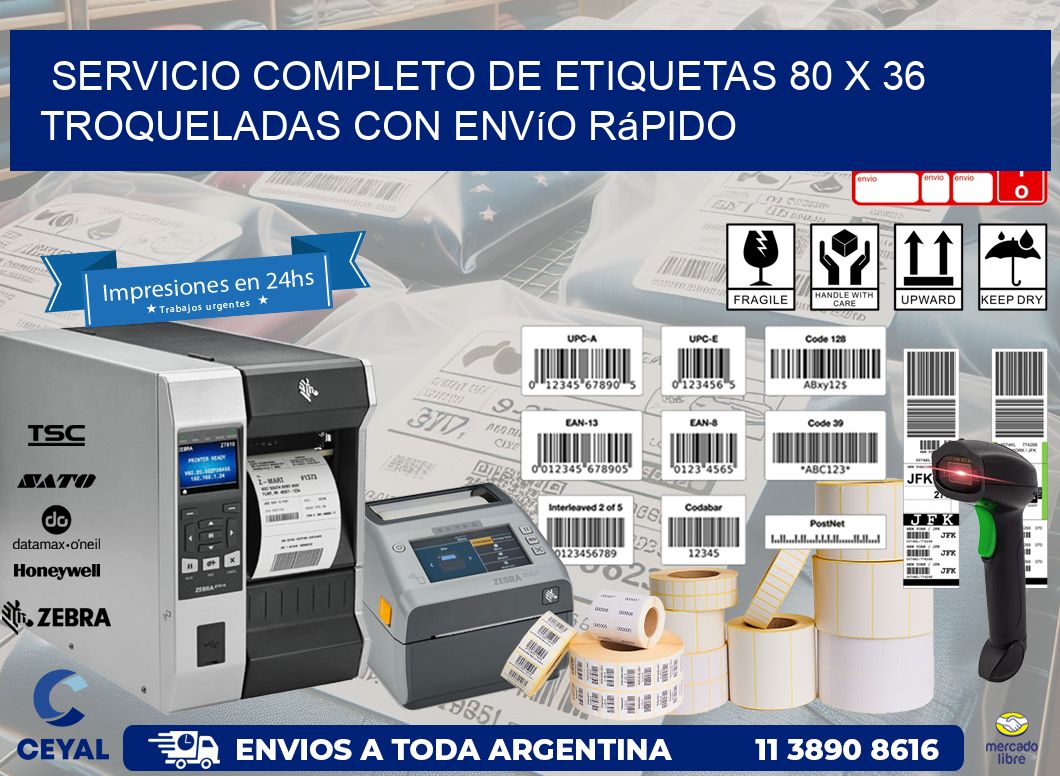 Servicio completo de etiquetas 80 x 36 troqueladas con envío rápido