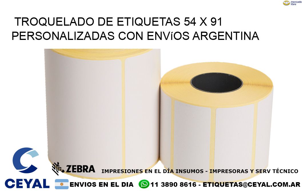Troquelado de etiquetas 54 x 91 personalizadas con envíos Argentina