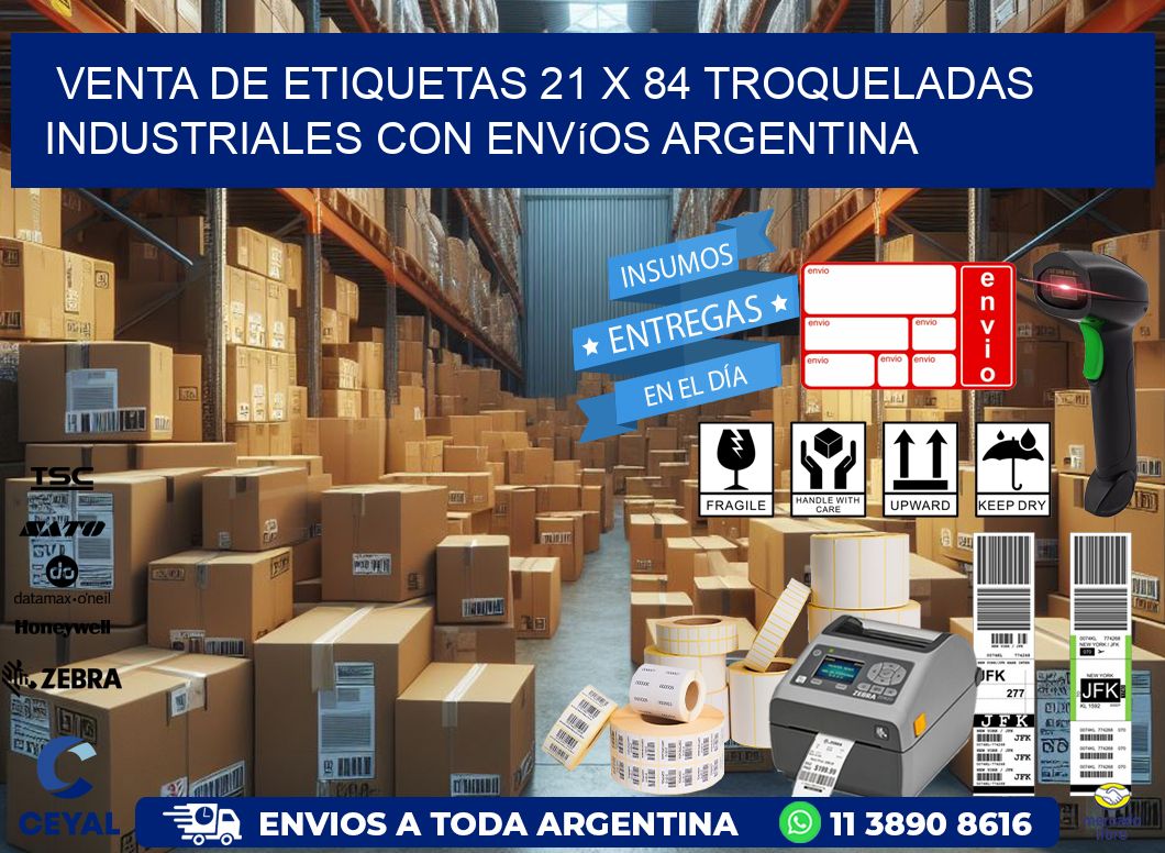 Venta de etiquetas 21 x 84 troqueladas industriales con envíos Argentina