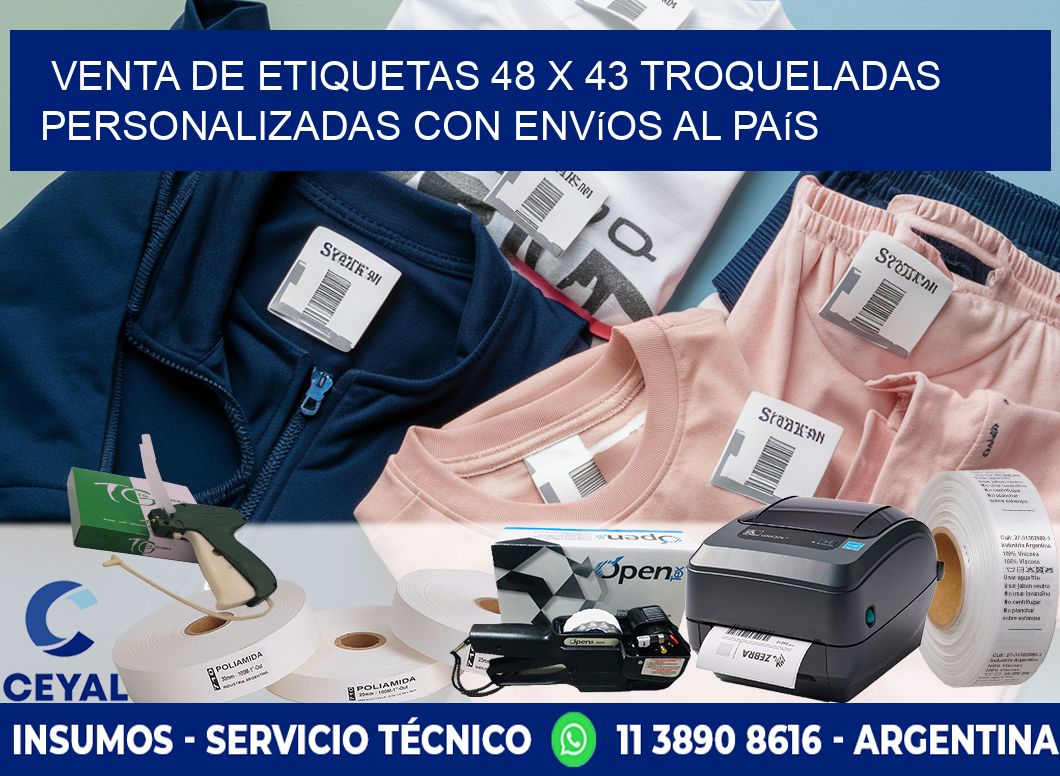 Venta de etiquetas 48 x 43 troqueladas personalizadas con envíos al país