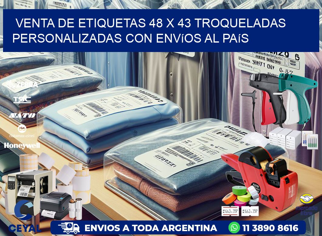 Venta de etiquetas 48 x 43 troqueladas personalizadas con envíos al país