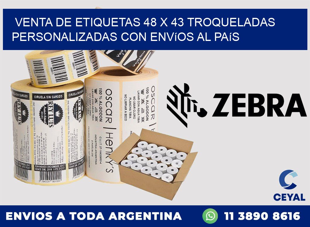 Venta de etiquetas 48 x 43 troqueladas personalizadas con envíos al país