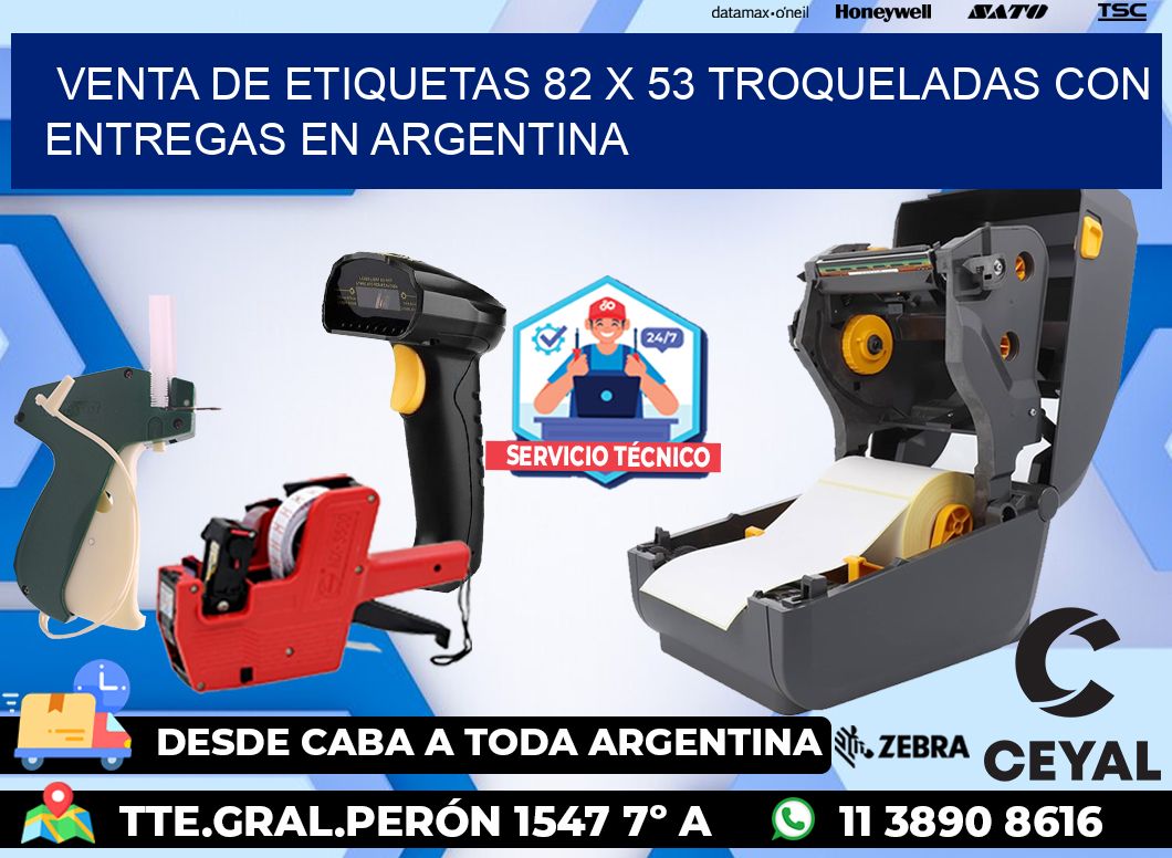 Venta de etiquetas 82 x 53 troqueladas con entregas en Argentina