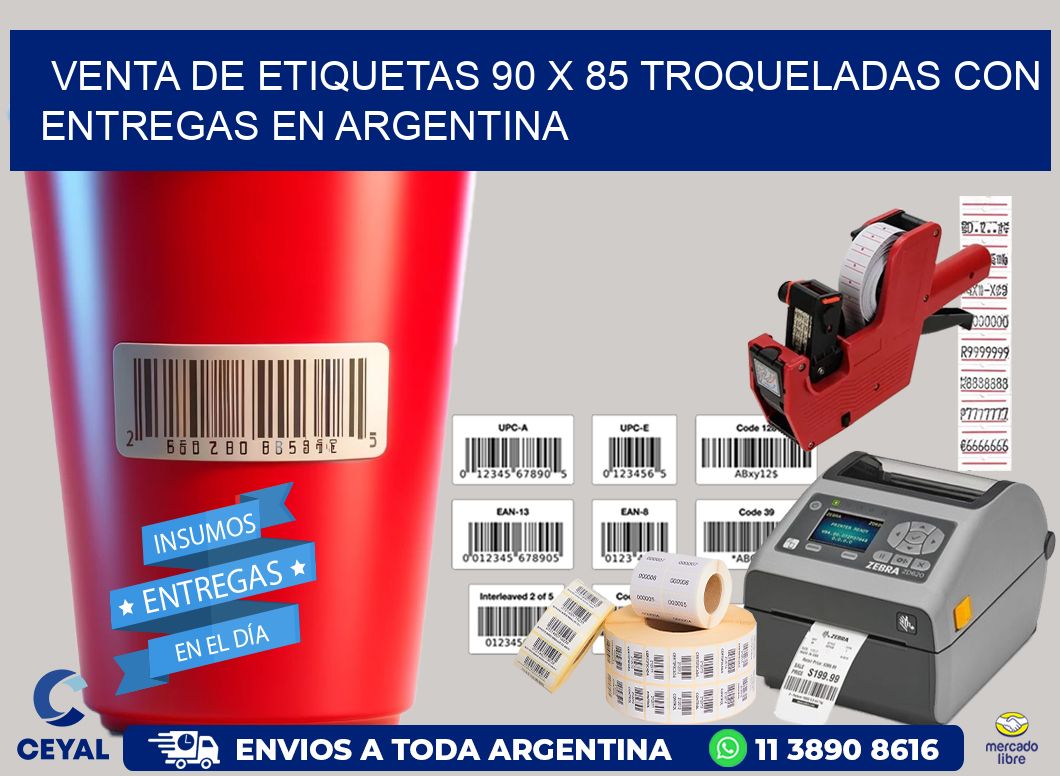 Venta de etiquetas 90 x 85 troqueladas con entregas en Argentina