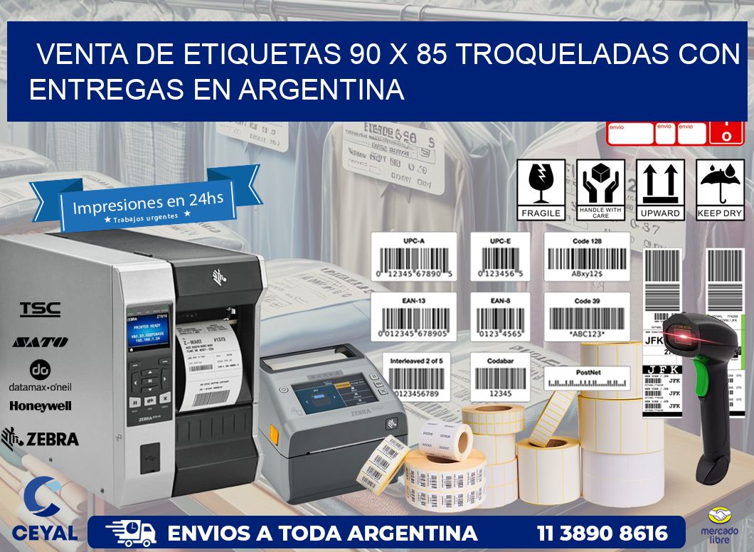 Venta de etiquetas 90 x 85 troqueladas con entregas en Argentina
