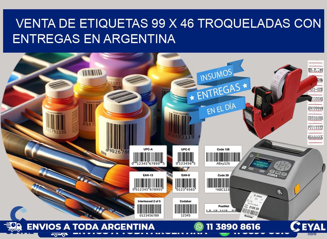 Venta de etiquetas 99 x 46 troqueladas con entregas en Argentina