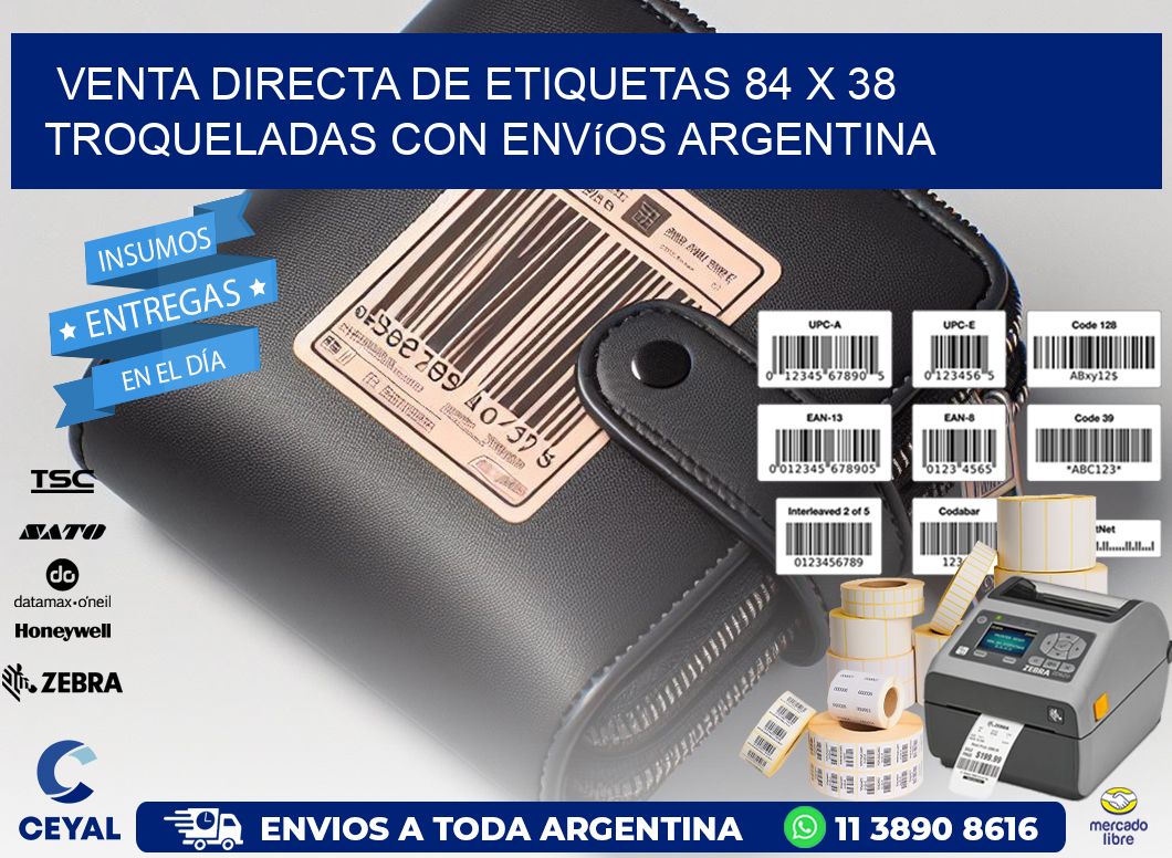 Venta directa de etiquetas 84 x 38 troqueladas con envíos Argentina
