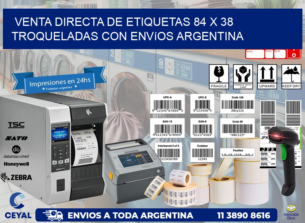 Venta directa de etiquetas 84 x 38 troqueladas con envíos Argentina