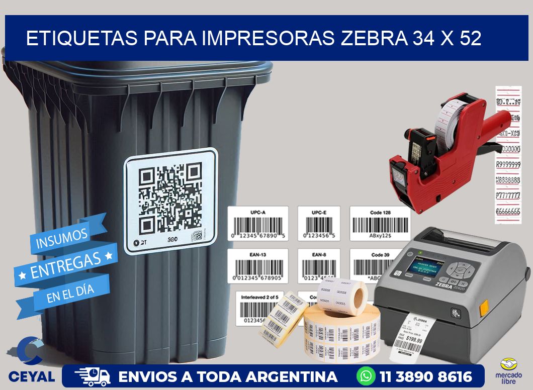 etiquetas para impresoras zebra 34 x 52