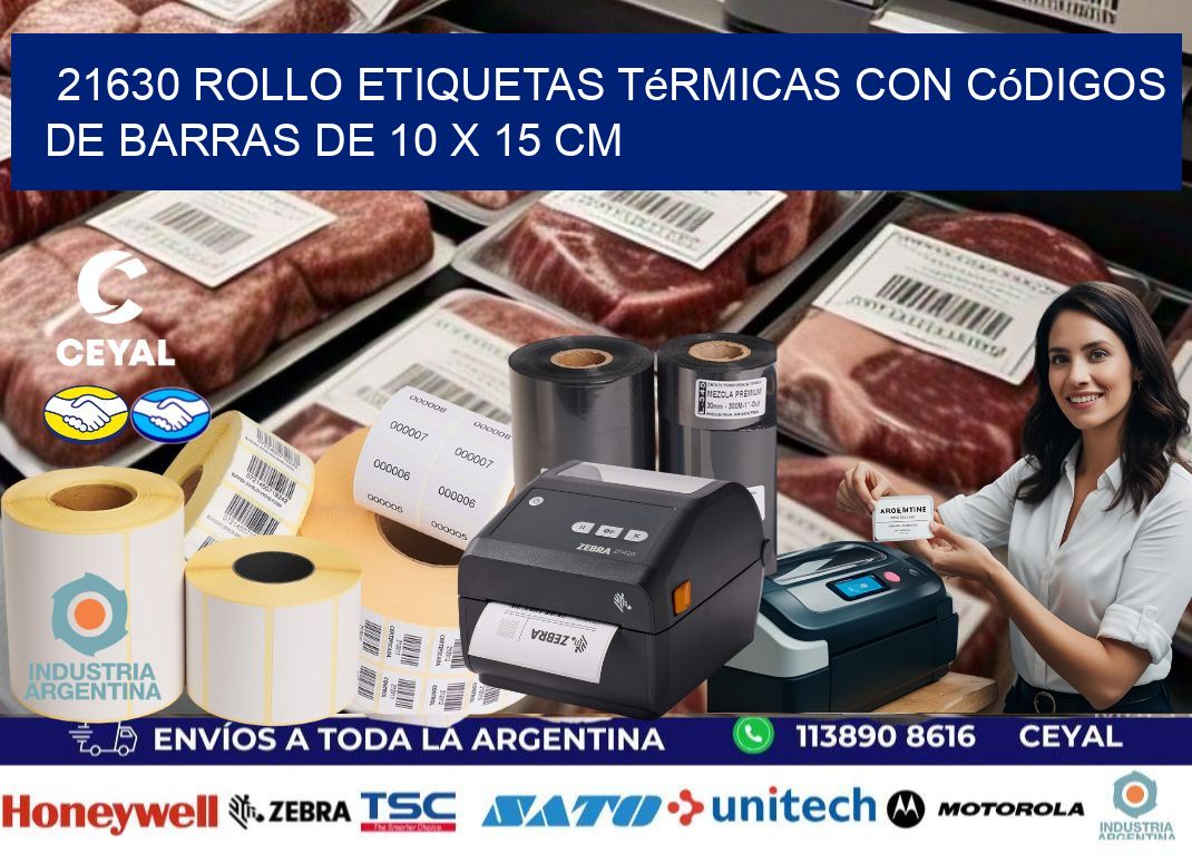 21630 Rollo etiquetas térmicas con Códigos de Barras de 10 x 15 cm