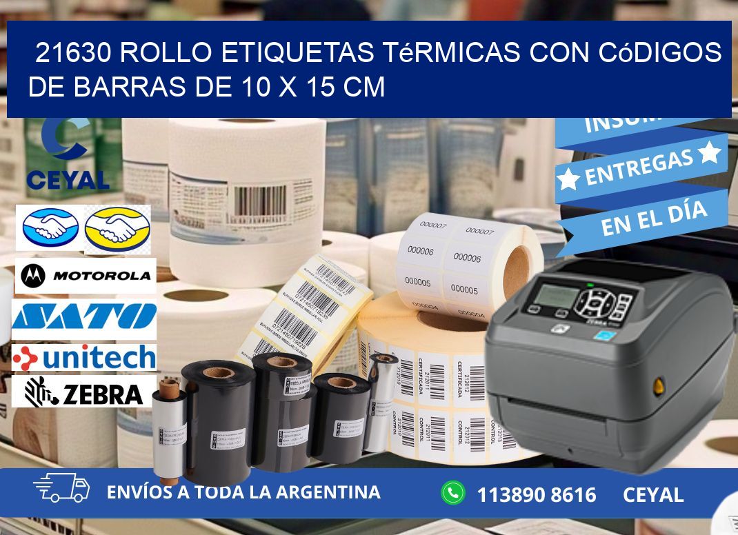 21630 Rollo etiquetas térmicas con Códigos de Barras de 10 x 15 cm