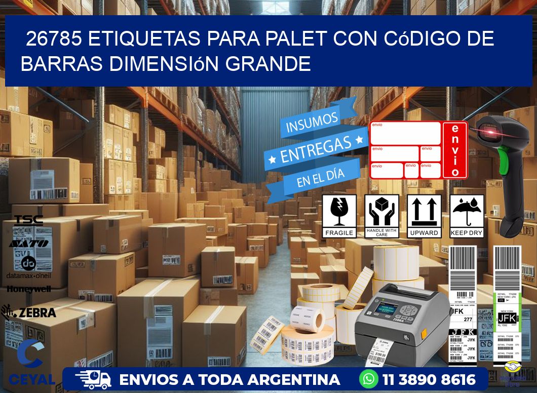 26785 etiquetas para palet con código de barras dimensión grande