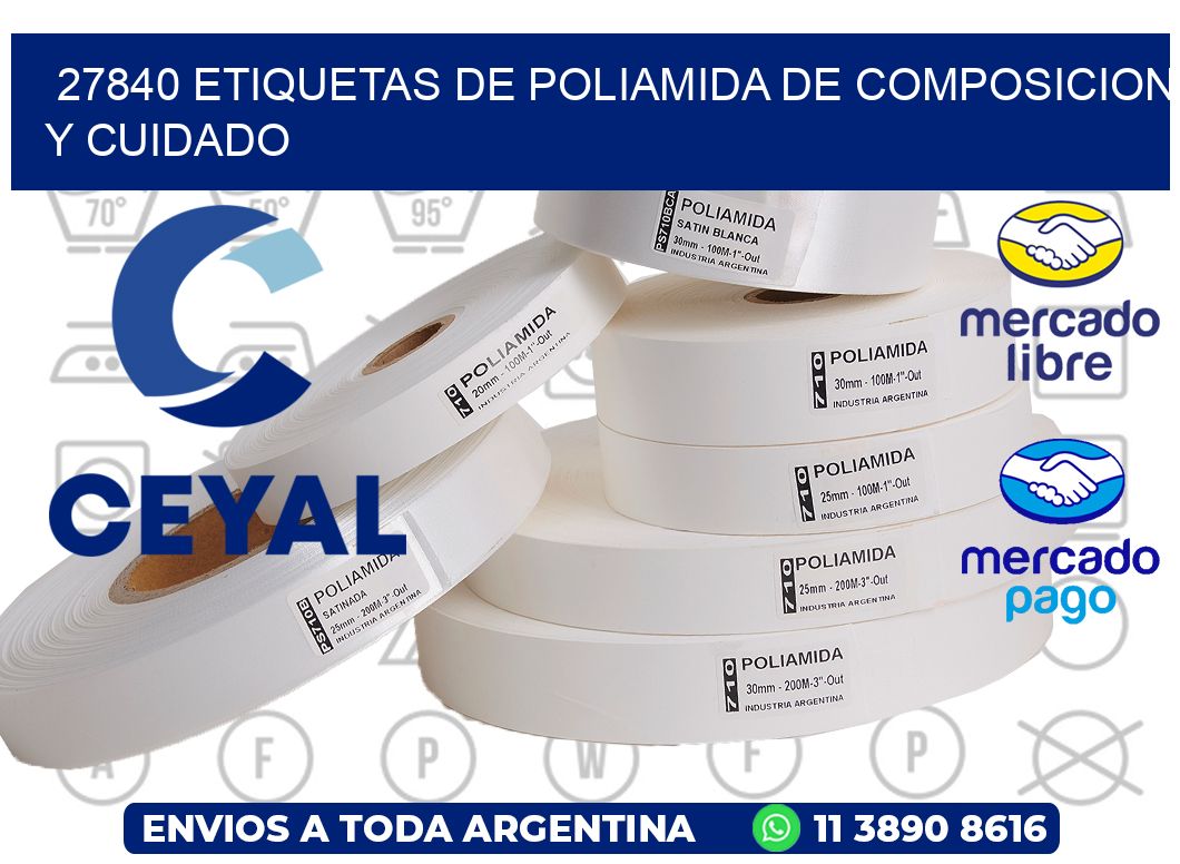 27840 etiquetas de poliamida de composicion y cuidado