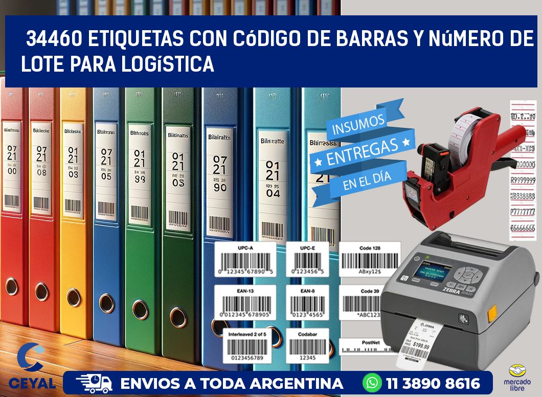 34460 etiquetas con código de barras y número de lote para logística