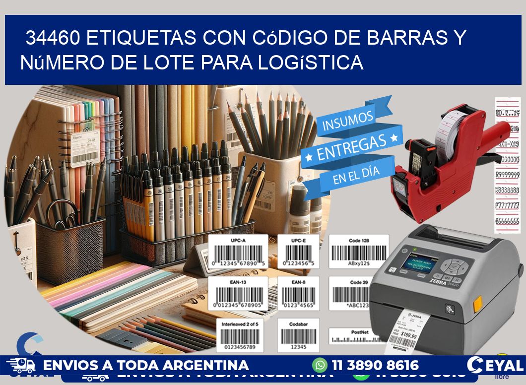 34460 etiquetas con código de barras y número de lote para logística