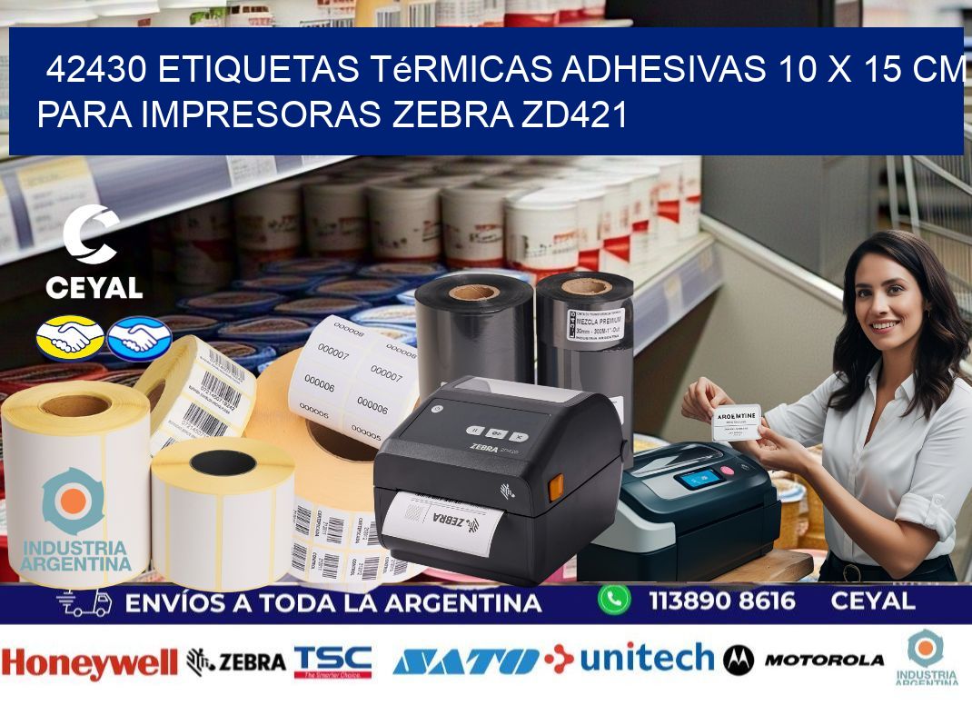 42430 Etiquetas Térmicas Adhesivas 10 x 15 cm para Impresoras Zebra ZD421