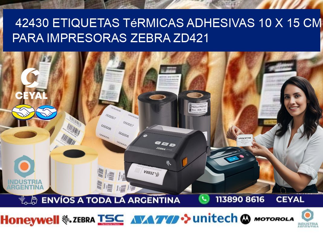 42430 Etiquetas Térmicas Adhesivas 10 x 15 cm para Impresoras Zebra ZD421