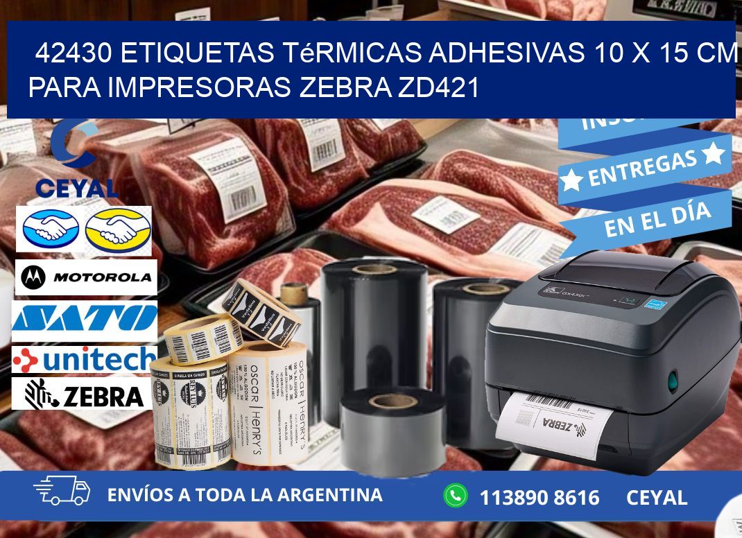 42430 Etiquetas Térmicas Adhesivas 10 x 15 cm para Impresoras Zebra ZD421