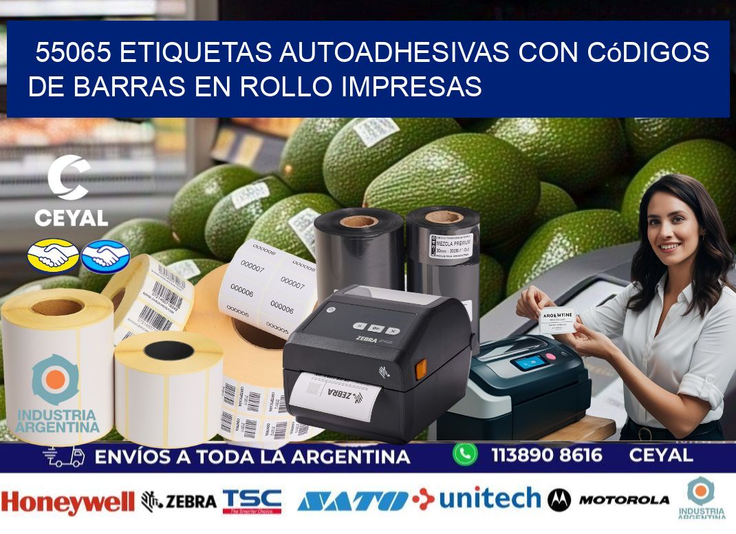 55065 Etiquetas autoadhesivas con códigos de barras en rollo impresas