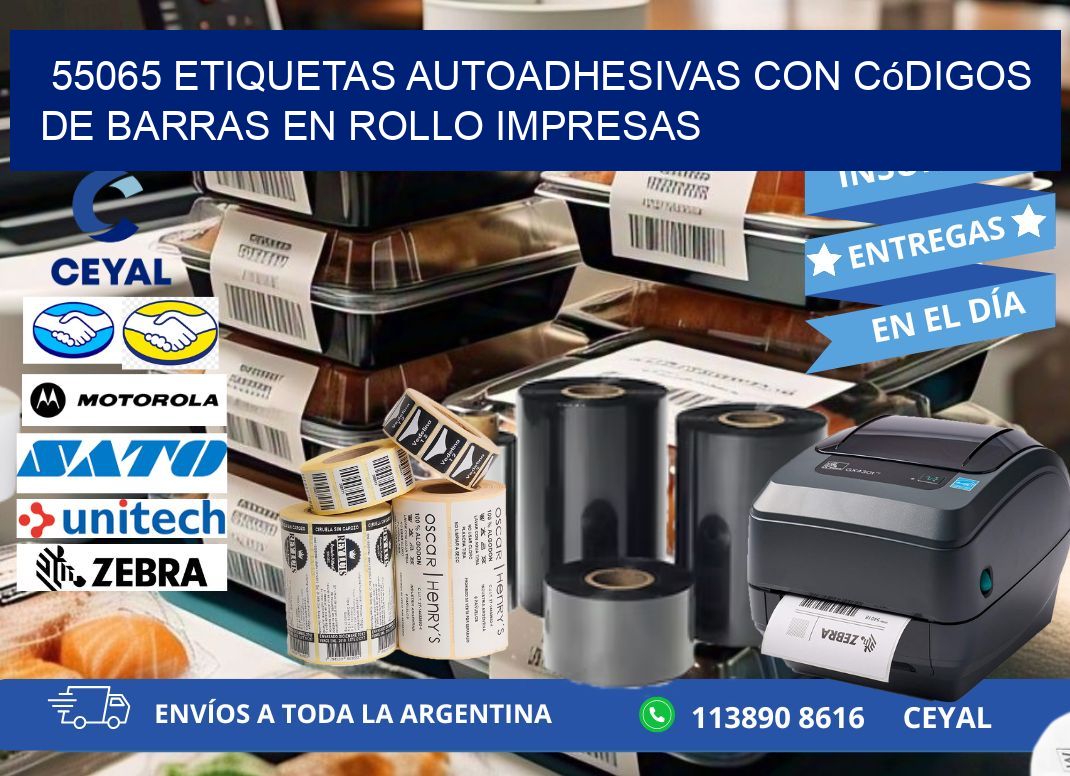 55065 Etiquetas autoadhesivas con códigos de barras en rollo impresas