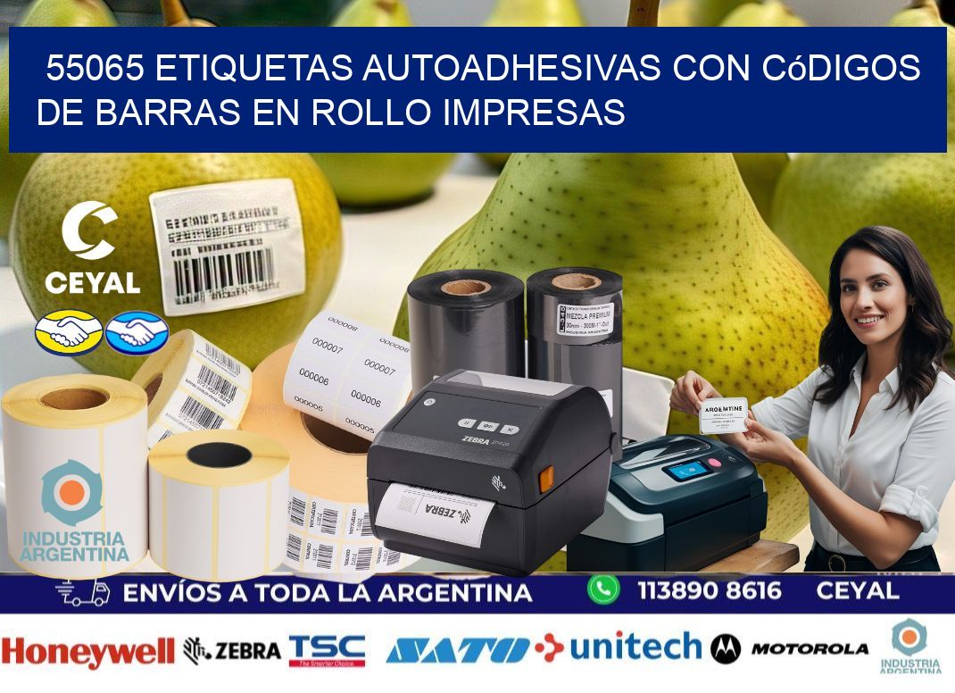 55065 Etiquetas autoadhesivas con códigos de barras en rollo impresas