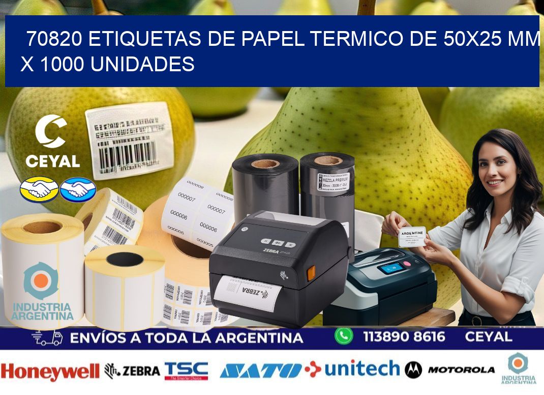70820 Etiquetas De Papel Termico De 50x25 Mm X 1000 Unidades