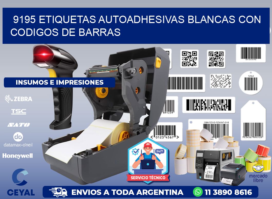 9195 etiquetas autoadhesivas blancas con codigos de barras