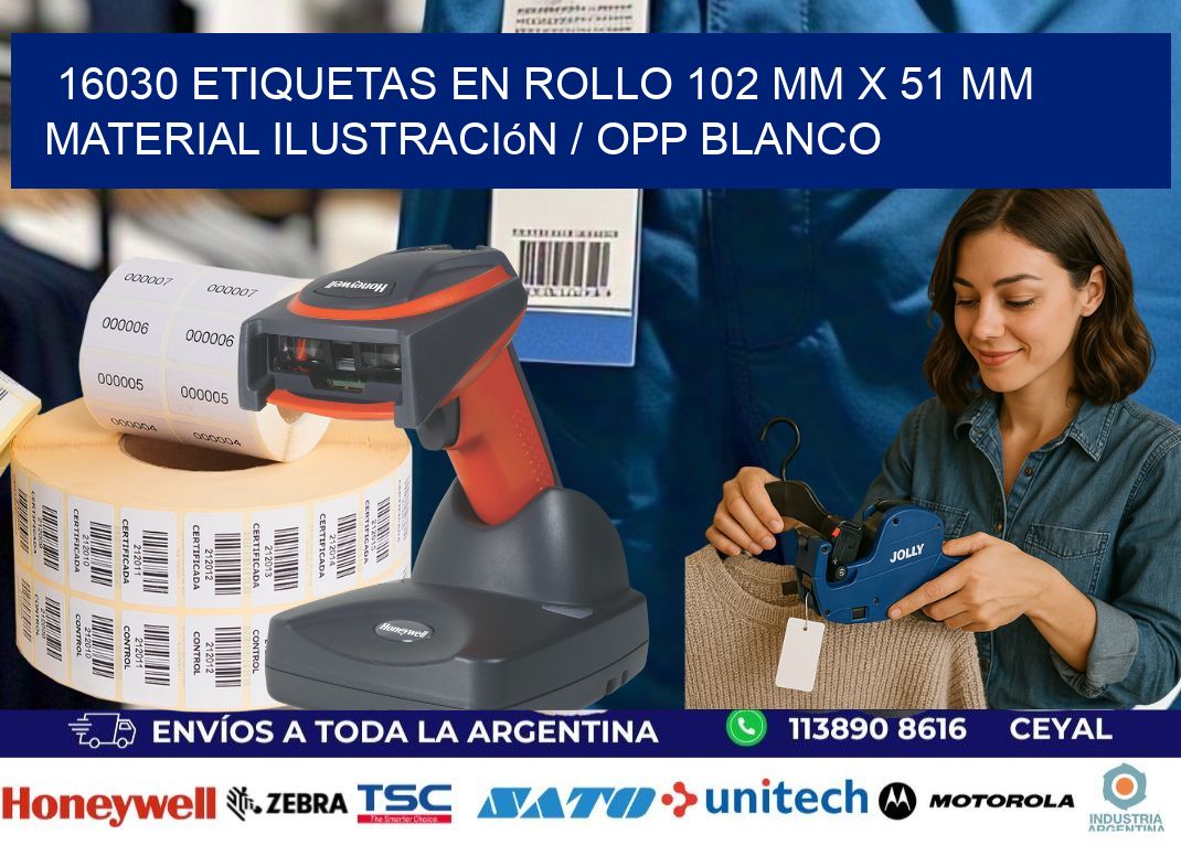 16030 Etiquetas en rollo 102 mm x 51 mm material Ilustración / OPP Blanco