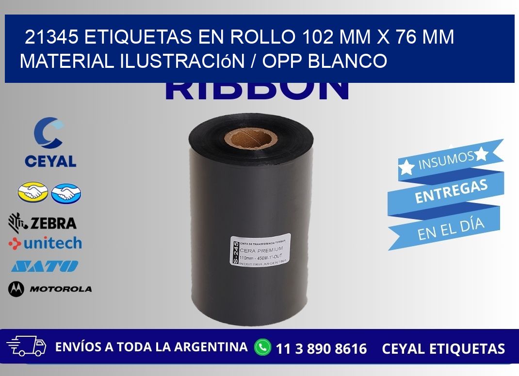 21345 Etiquetas en rollo 102 mm x 76 mm material Ilustración / OPP Blanco