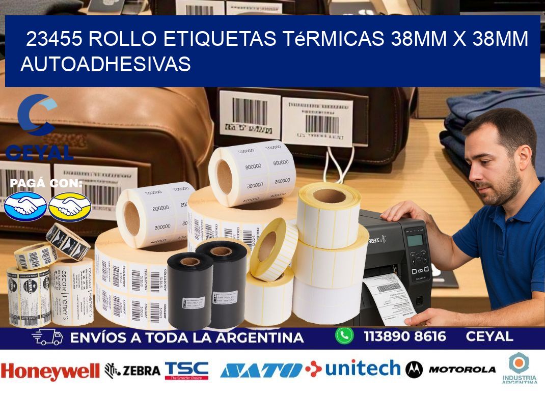 23455 Rollo Etiquetas Térmicas 38mm X 38mm Autoadhesivas