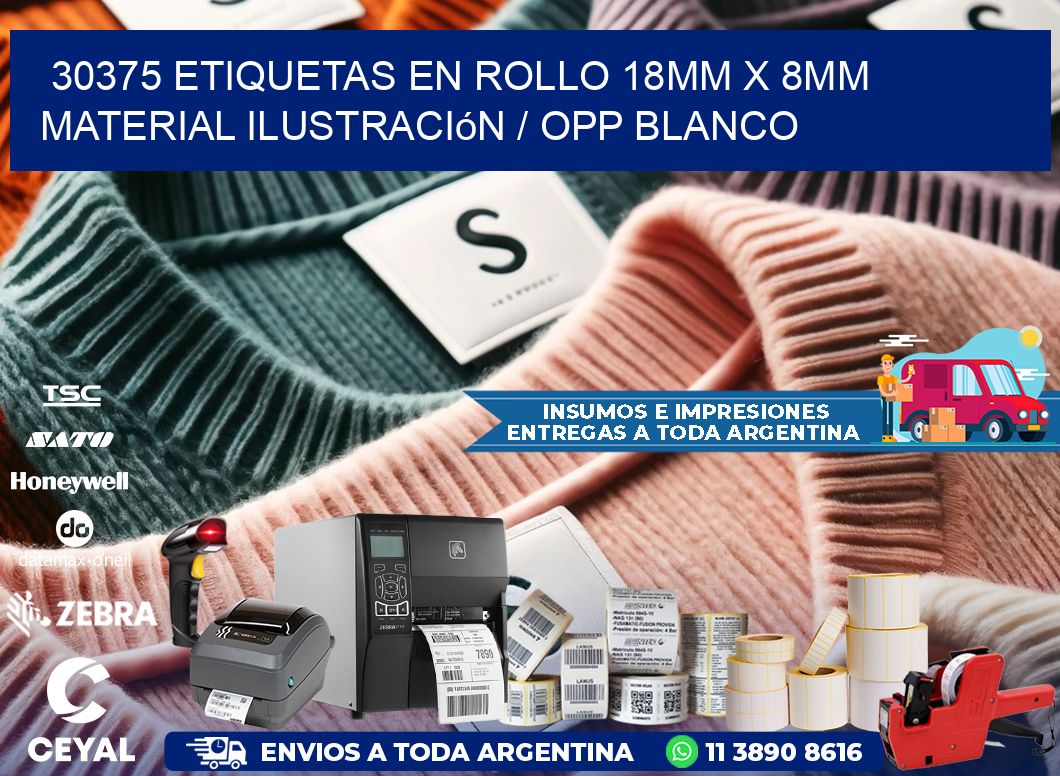 30375 Etiquetas en rollo 18mm x 8mm material Ilustración / OPP Blanco