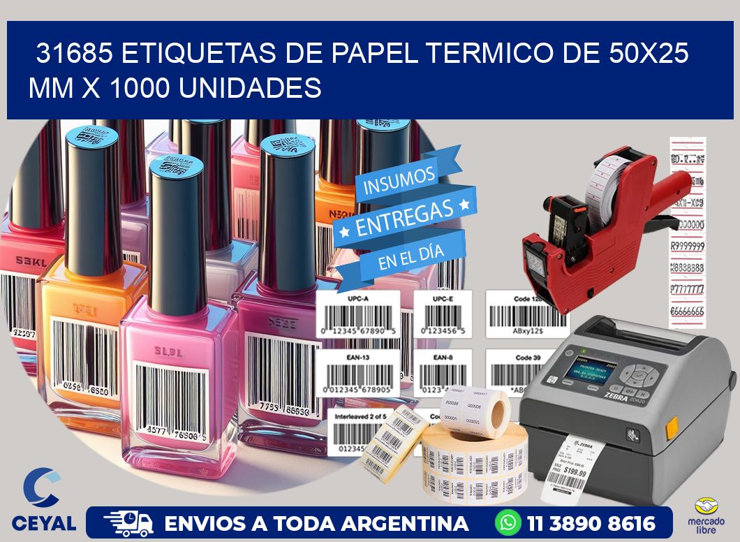 31685 Etiquetas De Papel Termico De 50x25 Mm X 1000 Unidades