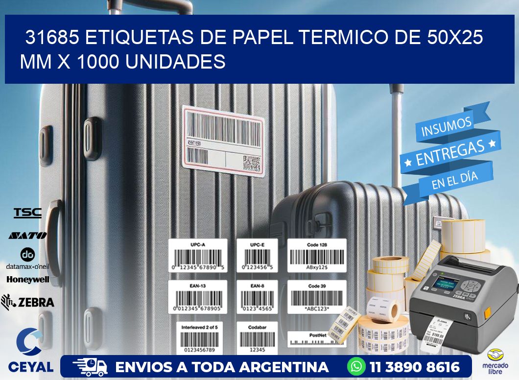 31685 Etiquetas De Papel Termico De 50x25 Mm X 1000 Unidades
