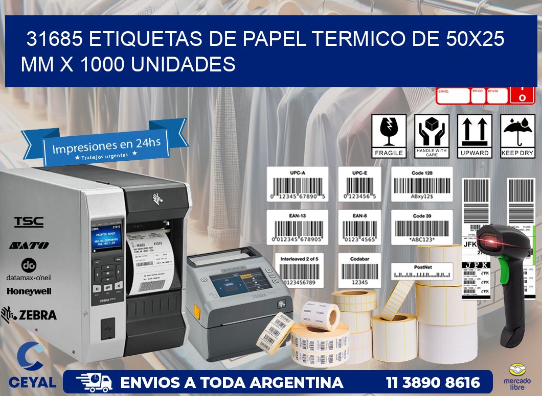 31685 Etiquetas De Papel Termico De 50x25 Mm X 1000 Unidades