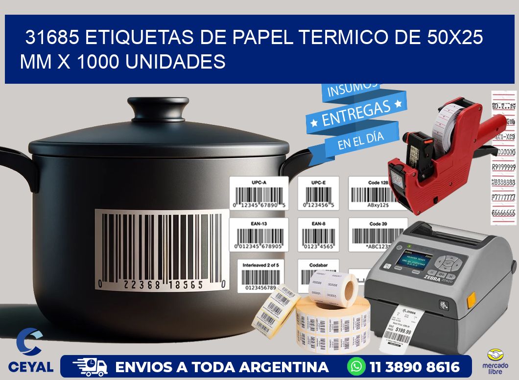31685 Etiquetas De Papel Termico De 50×25 Mm X 1000 Unidades