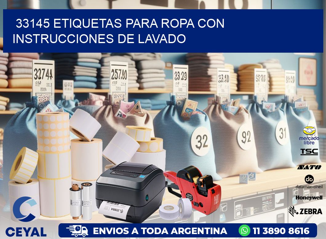 33145 etiquetas para ropa con instrucciones de lavado