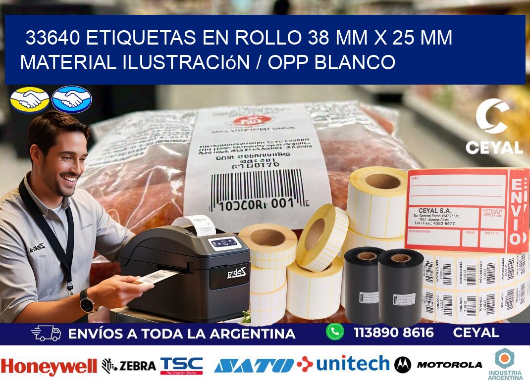 33640 Etiquetas en rollo 38 mm x 25 mm material Ilustración / OPP Blanco