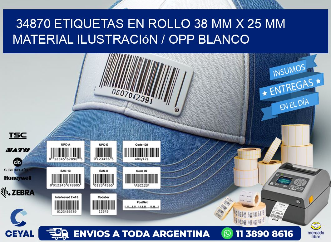 34870 Etiquetas en rollo 38 mm x 25 mm material Ilustración / OPP Blanco