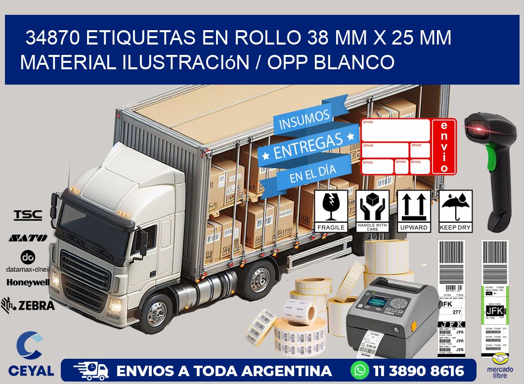 34870 Etiquetas en rollo 38 mm x 25 mm material Ilustración / OPP Blanco
