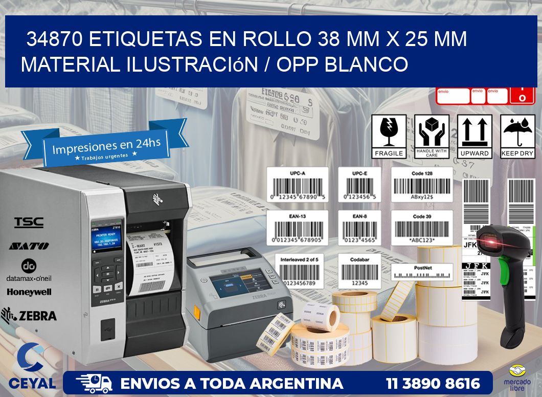 34870 Etiquetas en rollo 38 mm x 25 mm material Ilustración / OPP Blanco