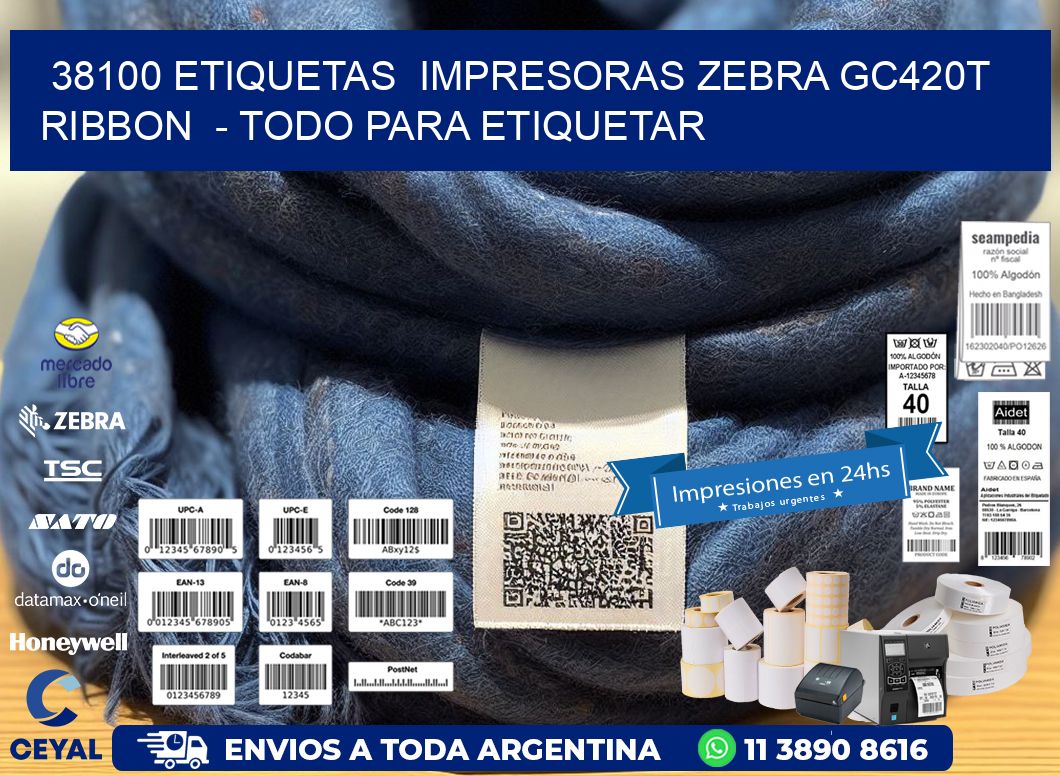 38100 etiquetas  impresoras zebra gc420t ribbon  - Todo para Etiquetar