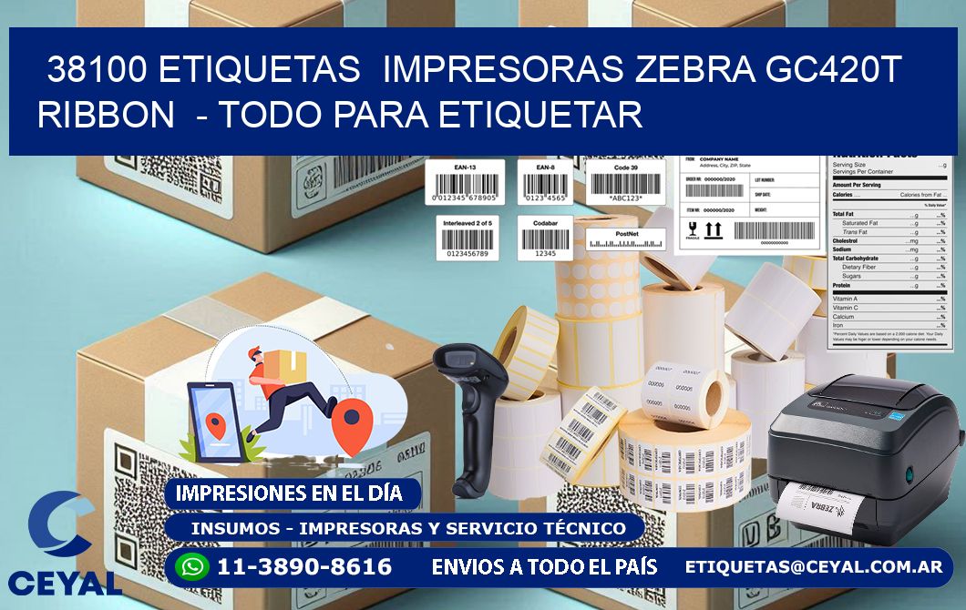 38100 etiquetas  impresoras zebra gc420t ribbon  - Todo para Etiquetar