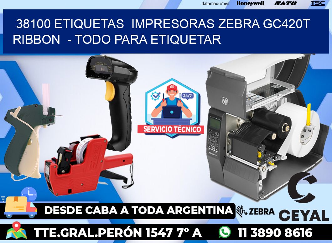 38100 etiquetas  impresoras zebra gc420t ribbon  - Todo para Etiquetar